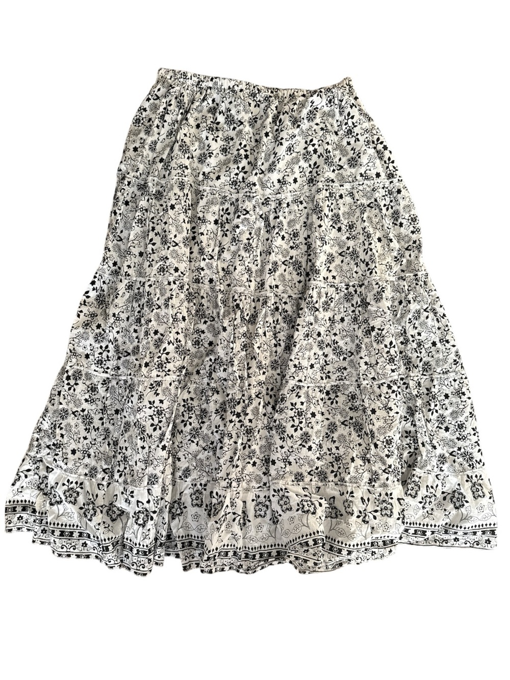Ellos Cottagecore Prairie Floral Bohemian Black & White Tiered Skirt